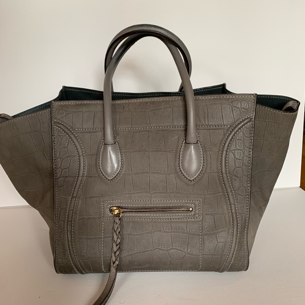 Celine Croc Embossed Leather Phantom Luggage Tote